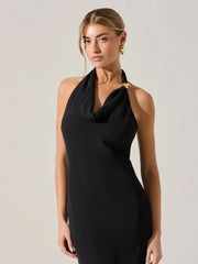 Halter Neck Metal Pin Midi Dress