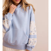 Floral Embroidered Patchwork Sleeve Hoodie Sweatshirt