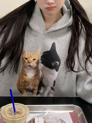 Grey Cat Print Hoodie