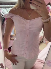 Ruffle Hem Short Sleeve Button Up Top