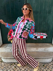 Printed Padded Lapel Pockets Coat