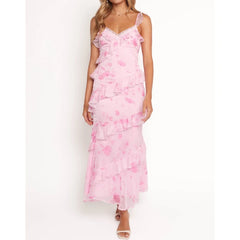Pink Tiered Ruffle Cami Long Dress