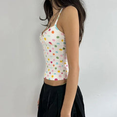 Colourful Polka Dot Print Halter Vest Top