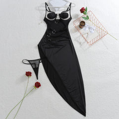 Black Cut Out Sheer Desgin High Slit Maxi Dress Set
