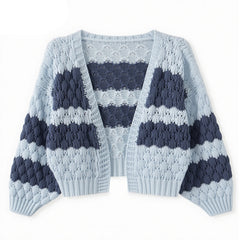 Color Block Long Sleeve Knit Short Cardigan