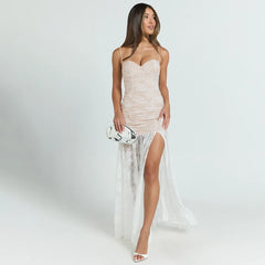 Lace Patchwork Mesh Strap Maxi Dress