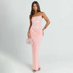 Spaghetti Strap Patchwork Maxi Dress