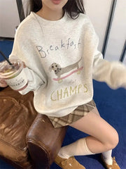 Cartoon Puppy Breakfast Printed Sweatshirt