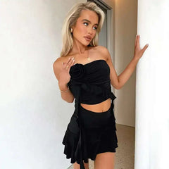 Strapless Ruffled Top And Mini Skirt Set