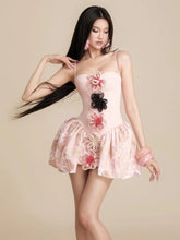 Spaghetti Strap 3D Floral Sequin Patchwork Mini Dress