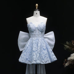 Bow Long Train Strapless Embroidered Mini Dress