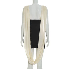 Contrast Black Deep V-Neck Draped Sleeve Bodycon Mini Dress