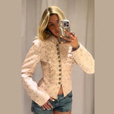 Floral Print Stand Collar Metal Button Jacket