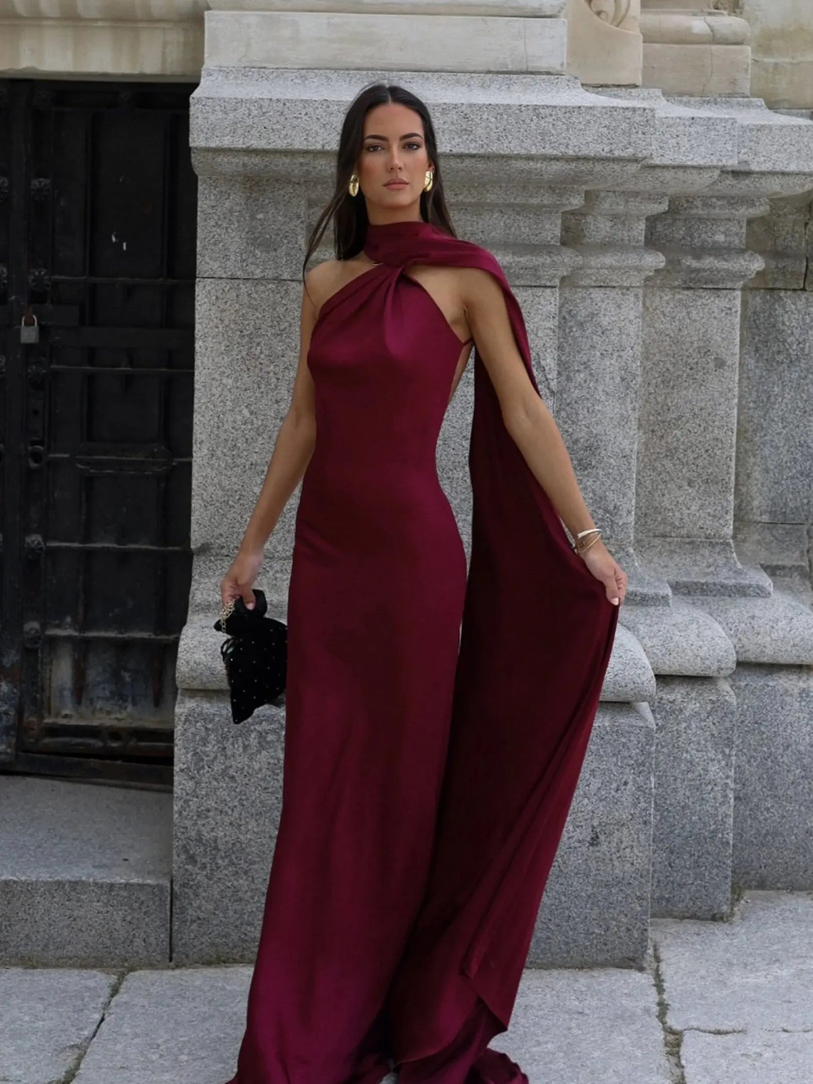 Satin Halter Drape Maxi Dress Blue / S Satin Halter Drape Maxi Dress Blue / S