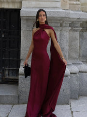 Satin Halter Drape Maxi Dress