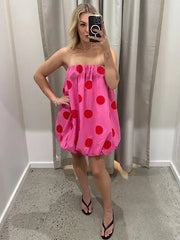 Sleeveless Polka Dot Puff Hem Mini Dress