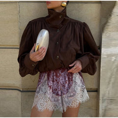 Velvet Lace Trim Shorts