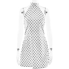 Satin Polka Dot High Neck Short Dress