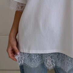 Lace Trim Short Sleeve T-shirt