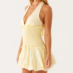 Yellow Smocked Halter Mini Dress