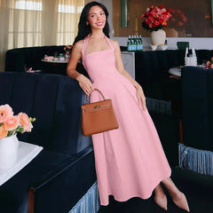 Solid Halter Midi Dress