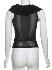 Black Ruffle Low-Neck Tank Top