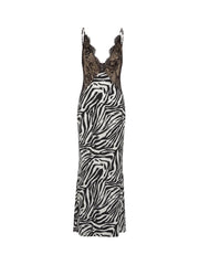 Lace Patchwork Zebra Stripe Print Maxi Dress