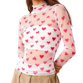 Sheer top with pink heart pattern