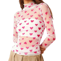 Sheer top with pink heart pattern