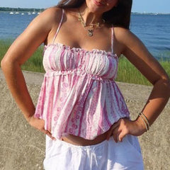 Frill Trim Printed Babydoll Peplum Top