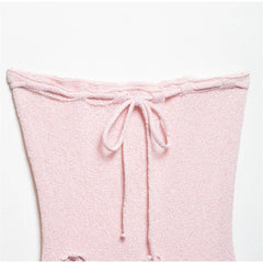 Pink Knitted 3D Flowers Tube Mini Dress