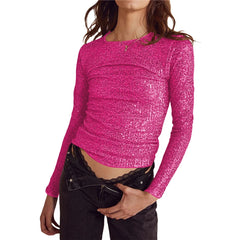 Sequin Long Sleeve Crop Top