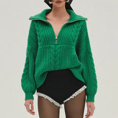 Cable Twist Knit Zipper Sweater