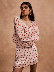 White Polka Dot Long Sleeve Sheer Mini Dress