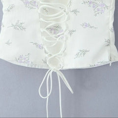 White Floral Print Corset Tank Top