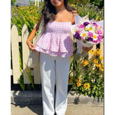 Pink Plaid Spaghetti Strap Babydoll Top