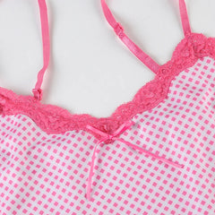 Pink Plaid Cami Top And Shorts Set