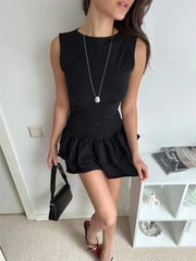 Solid Sleeveless Tiered Ruffle Mini Dress