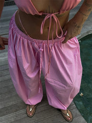 Striped Drawstring Puff Pants