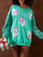 Christmas Glitter Patchwork Sequin Santa Sweatshirt