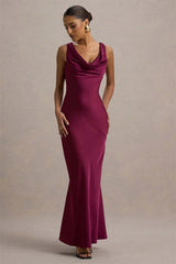 Satin Cowl Neck Backless Maxi Dress