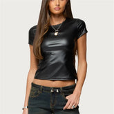Black Short Sleeve Faux Feather Top