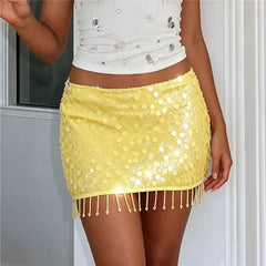 Sequin Beaded Tassel Hem Mini Skirt