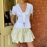 Front Tie Up Short Sleeve Top