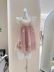 Pink Lace Trim Babydoll Mini Dress