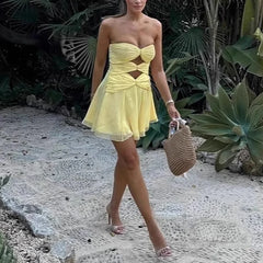 Yellow Strapless Cut Out Mini Dress