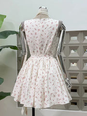 White Floral Tie Belt Flared A-Line Mini Dress