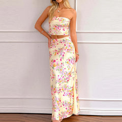 Satin Strapless Crop Top & Long Skirt Set