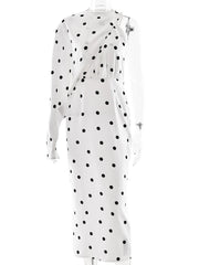 Polka Dot Ring Neck With Removable Sleeve Midi Dress