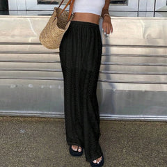 Embroidery Lace Sheer Long Trousers